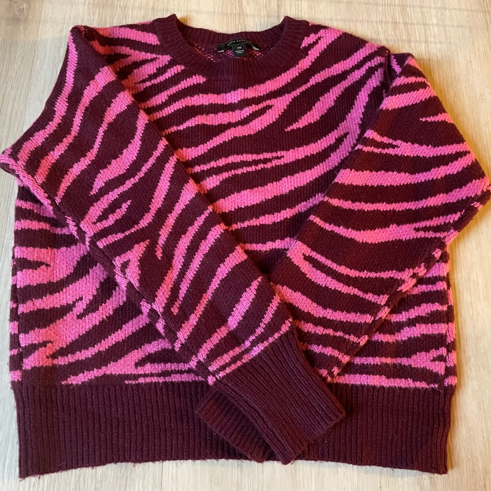 Ann Taylor Burgundy and Pink Zebra Sweater